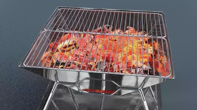Stainless Steel Picnic Grill with Embers 3D model 4