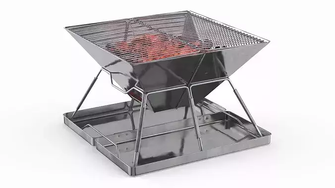Stainless Steel Picnic Grill with Embers 3D model