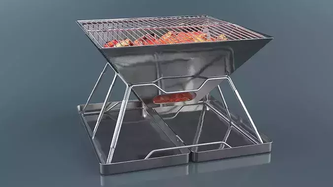 Stainless Steel Picnic Grill with Embers 3D model 3