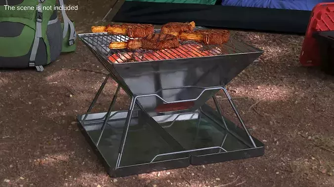 Stainless Steel Picnic Grill with Embers 3D model 2
