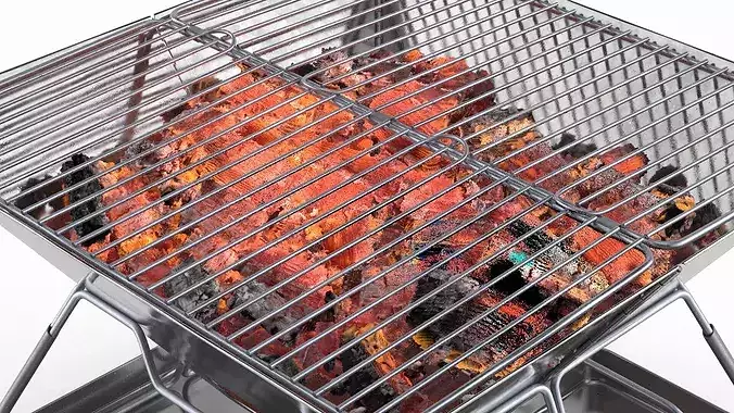 Stainless Steel Picnic Grill with Embers 3D model 6