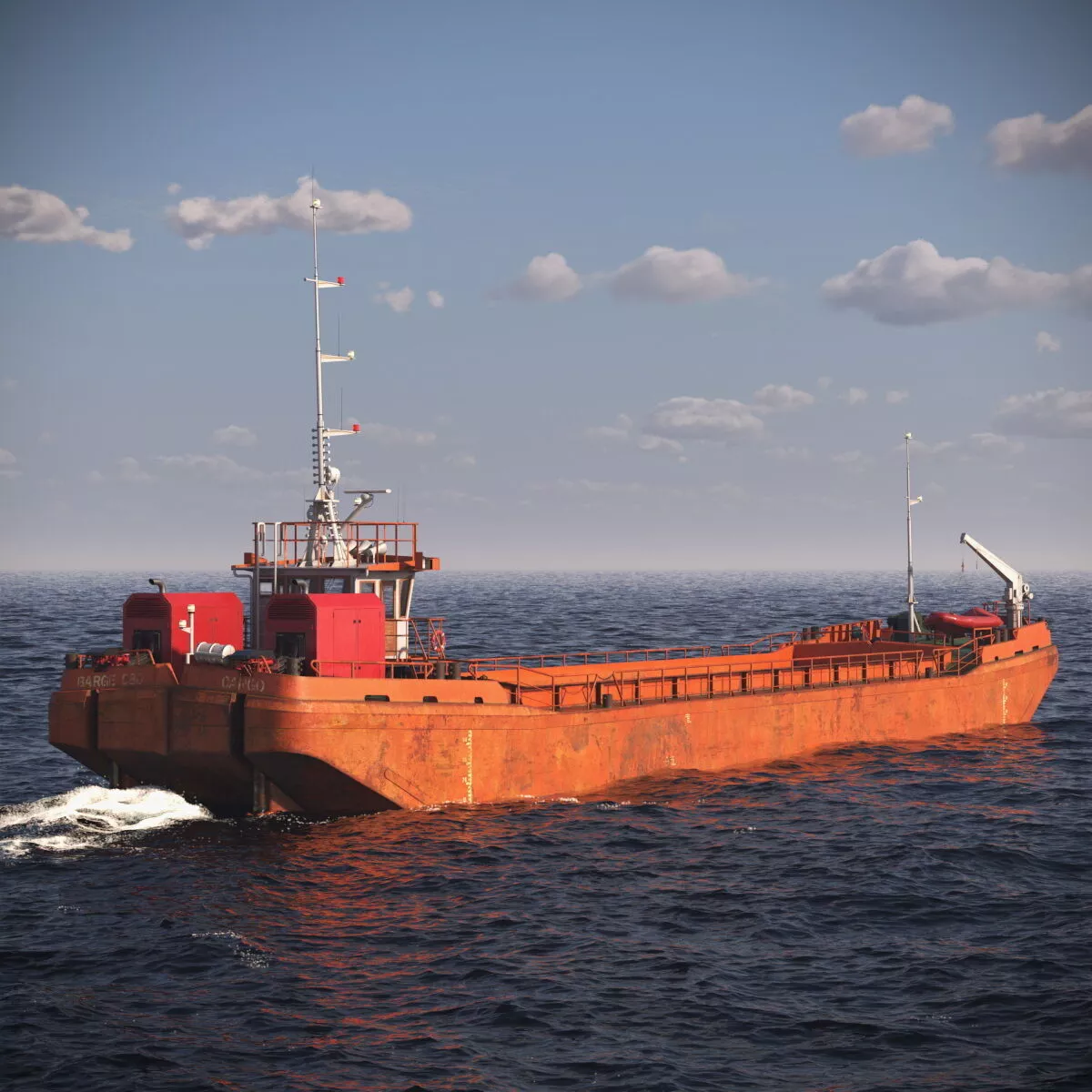 Split Hopper Barge Rusty Orange Rigged for Maya 3D model