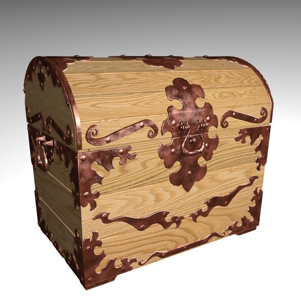 Old wood chest 3D model_7