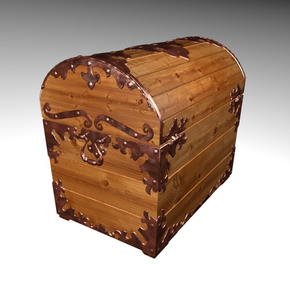 Old wood chest 3D model_3