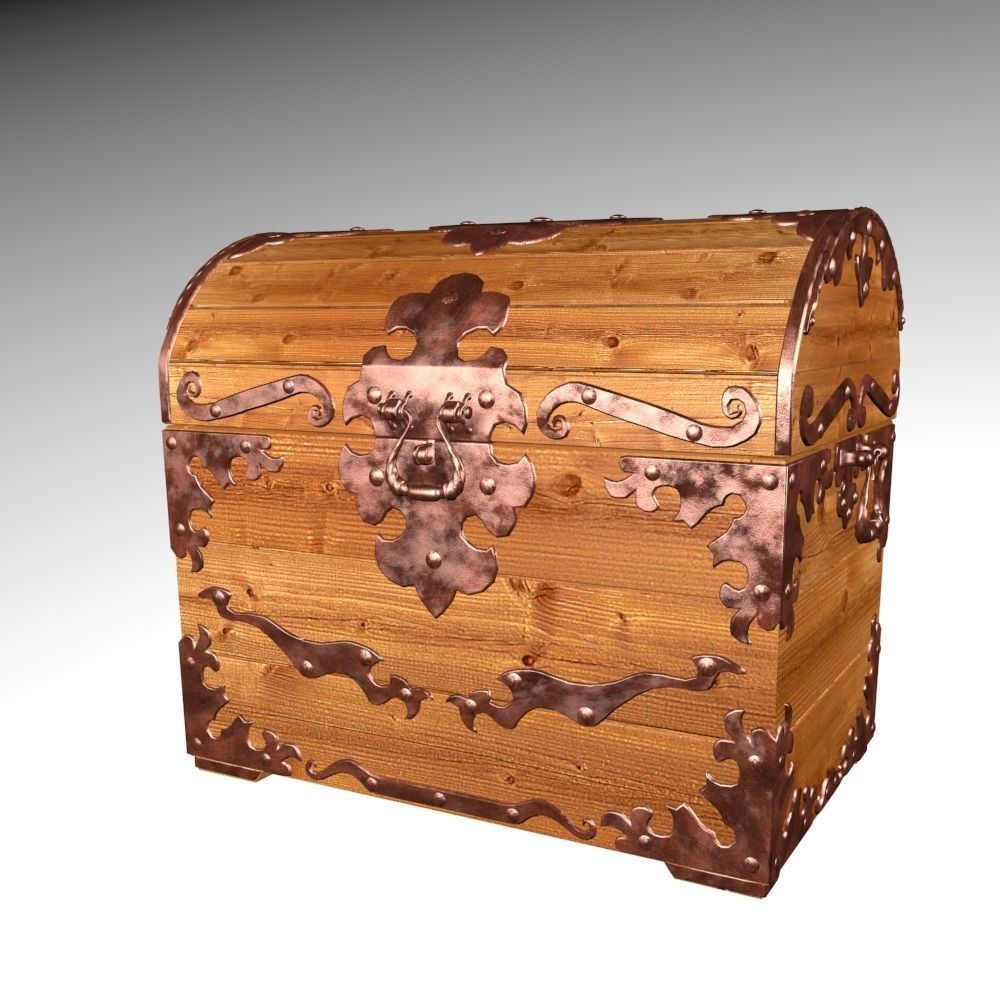 Old wood chest 3D model_2