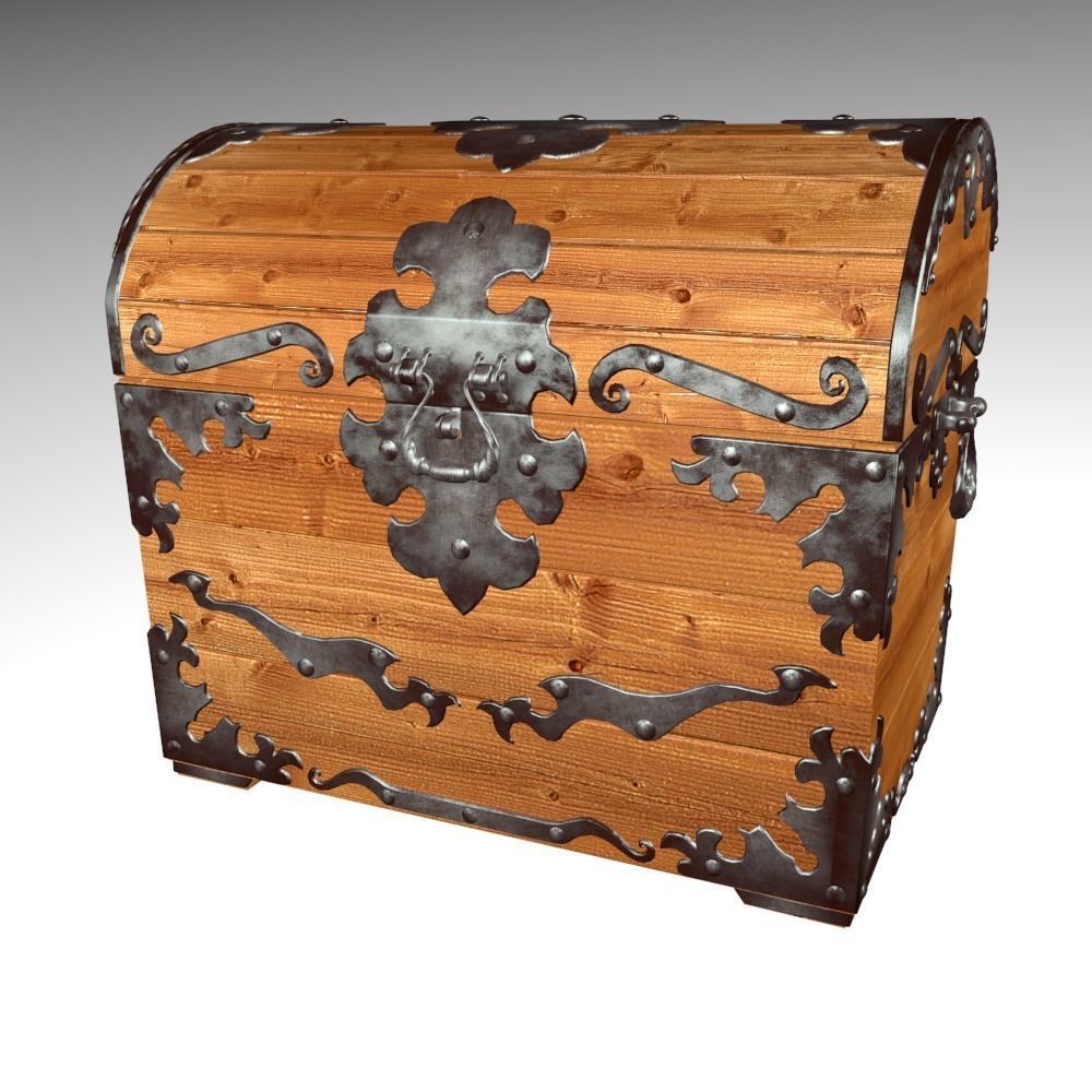 Old wood chest 3D model_4