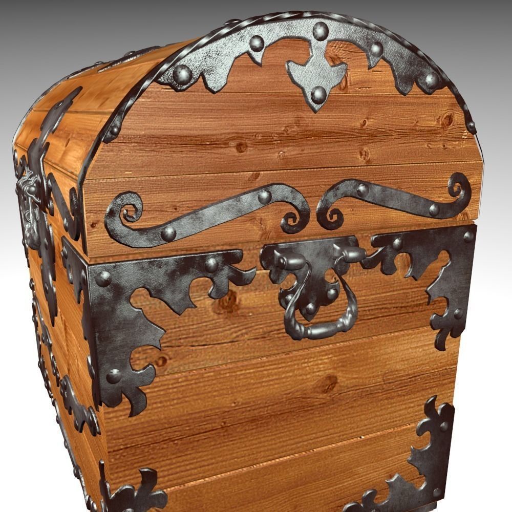 Old wood chest 3D model_5