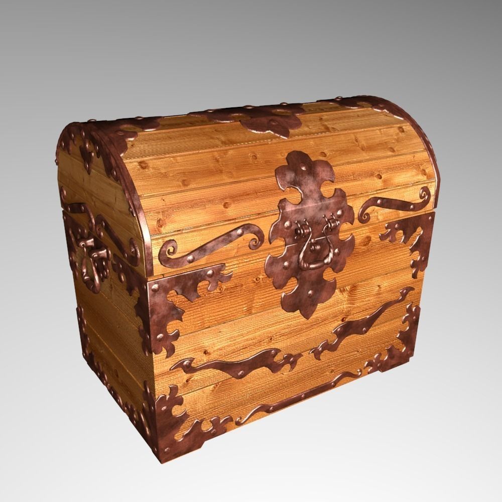 Old wood chest 3D model_0