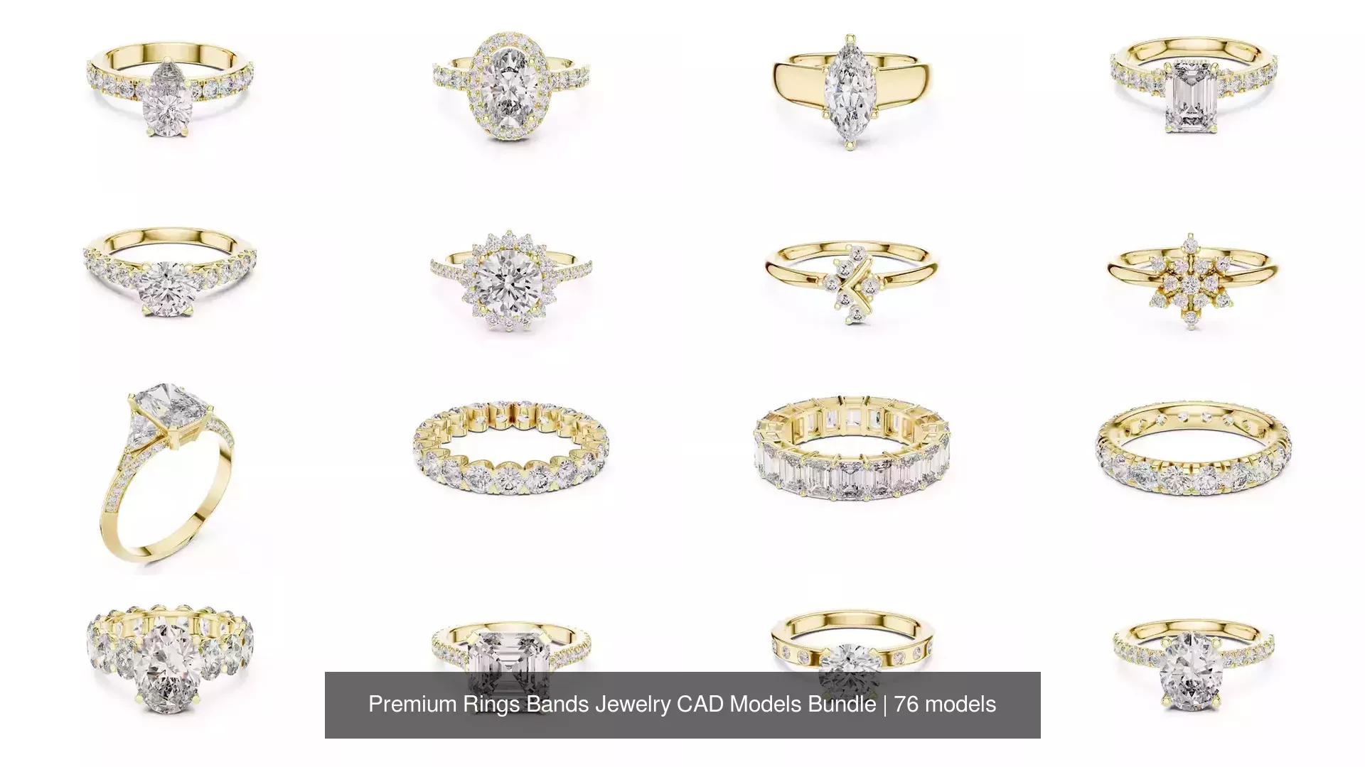 Premium Rings Bands Jewelry CAD Models Bundle 3D Model Pack