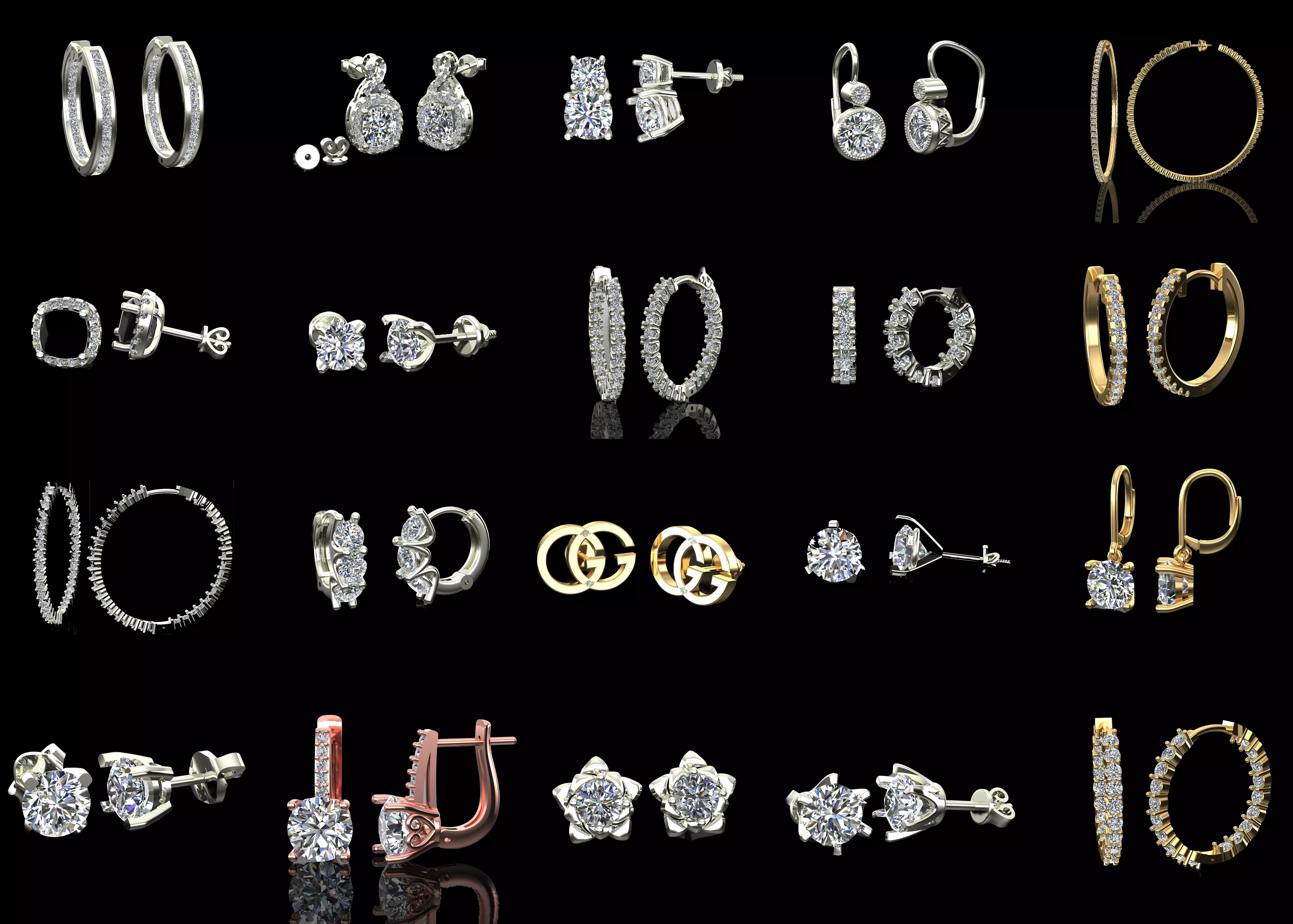 20 Diamond Earrings CAD Models STL 3DM Jewelry Combo Collection 3D print model