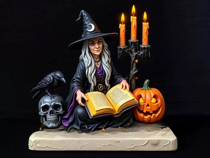 4314 Witch with Skull and Pumpkin Color 3D Model STL 3D print model