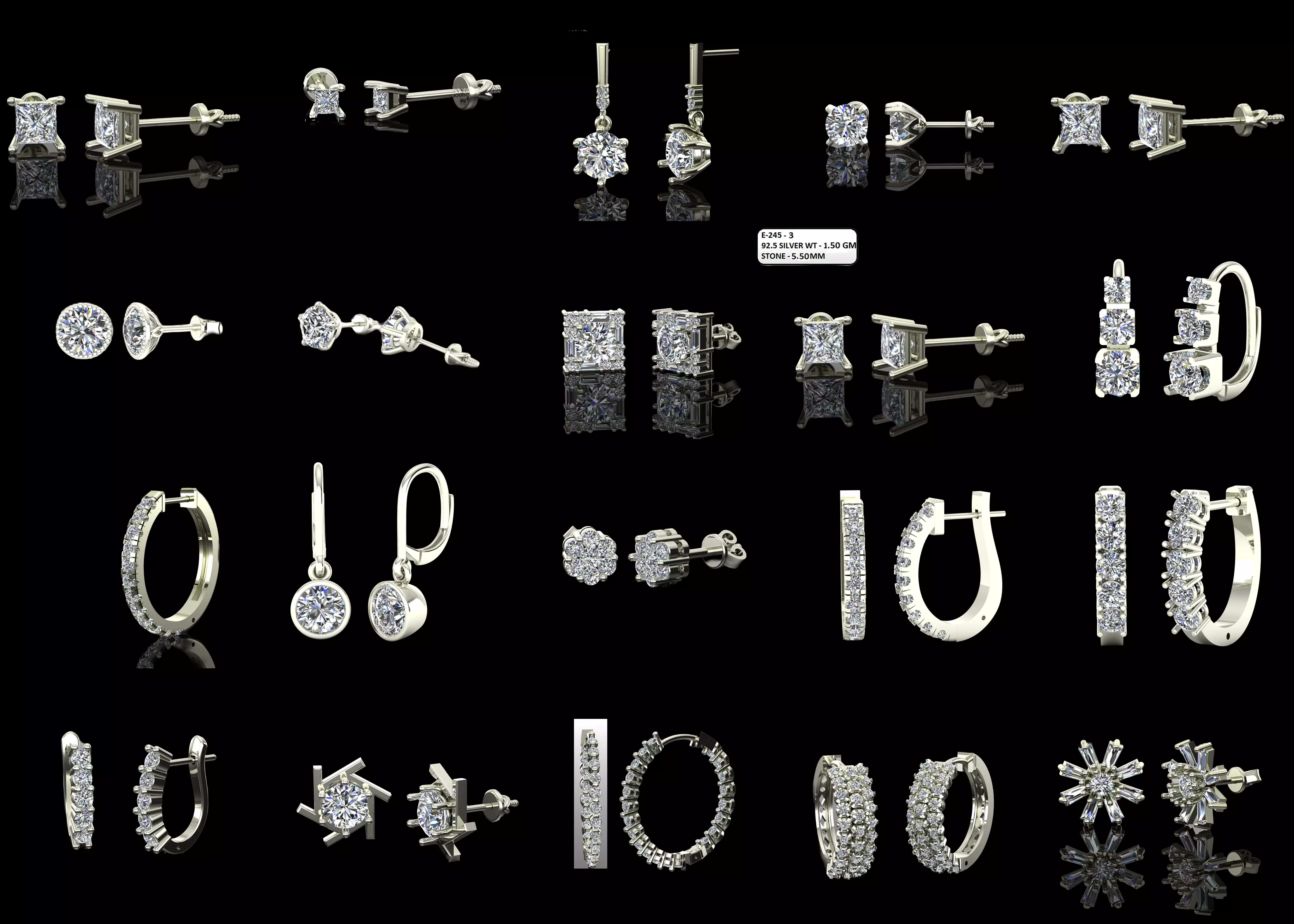 20 Diamond Earrings CAD Models STL 3DM Jewelry Design Bundle 3D print model