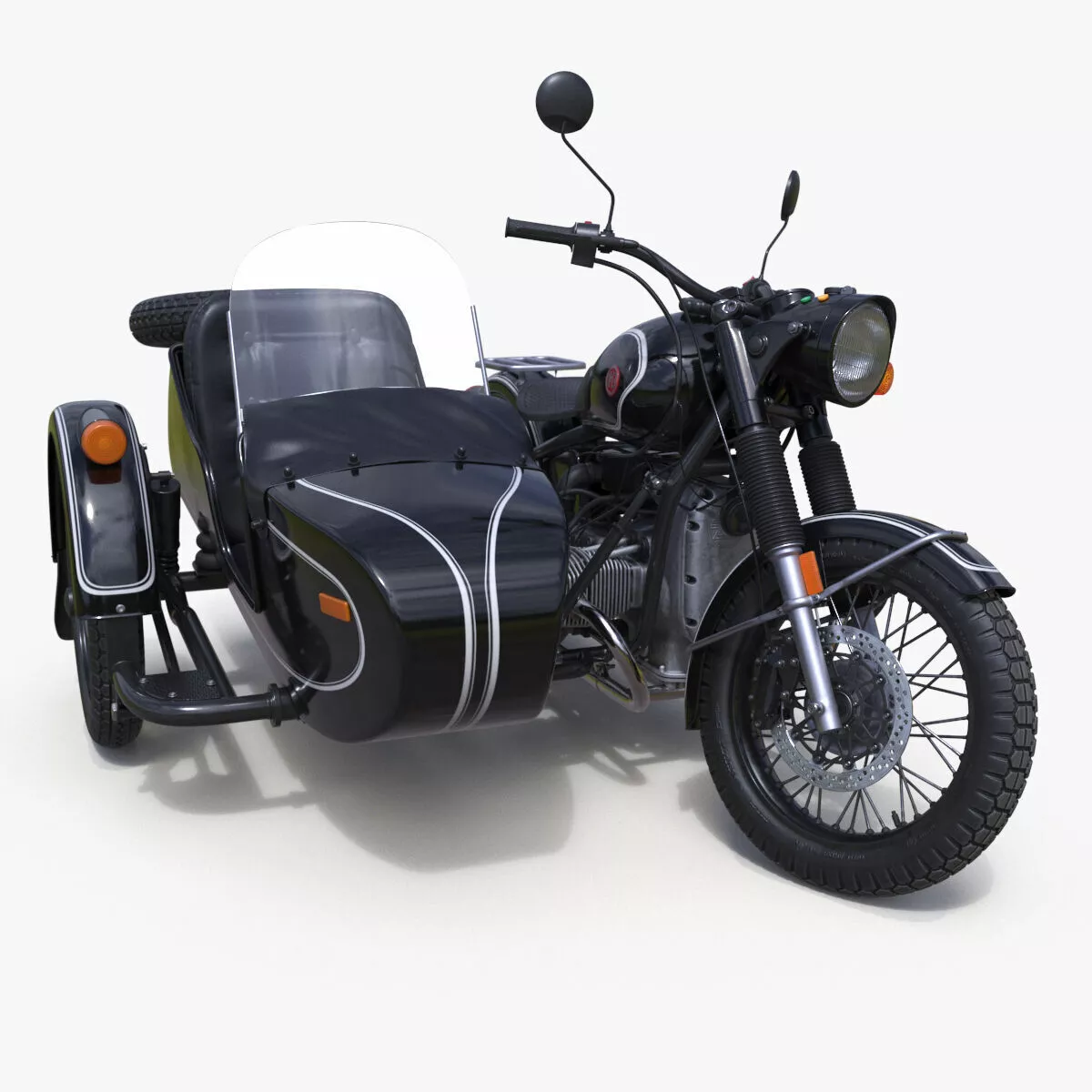 Ural M70 Motorcycle with Cradle Black Rigged for Cinema 4D 3D model