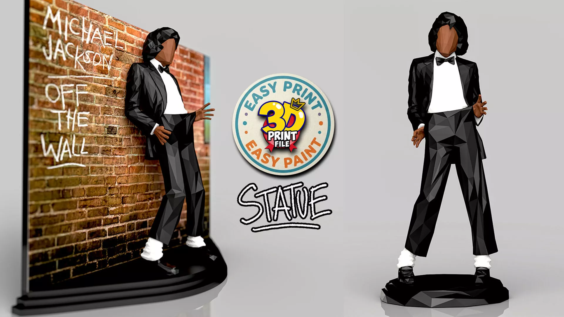 MICHAEL JACKSON Off the Wall Statue 3D Printable Model Low Poly 3D print model