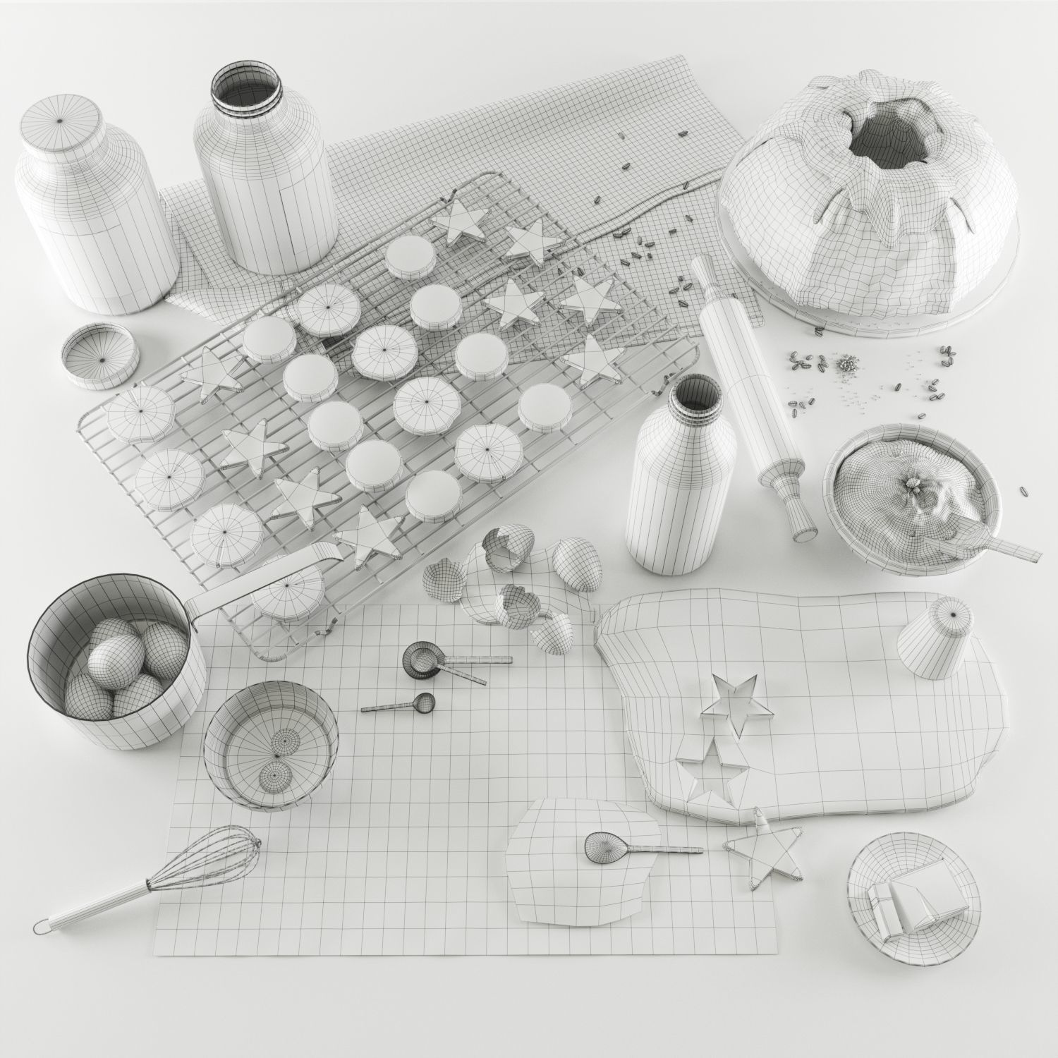 Baking set ingredients and utensils on table 3D model_6