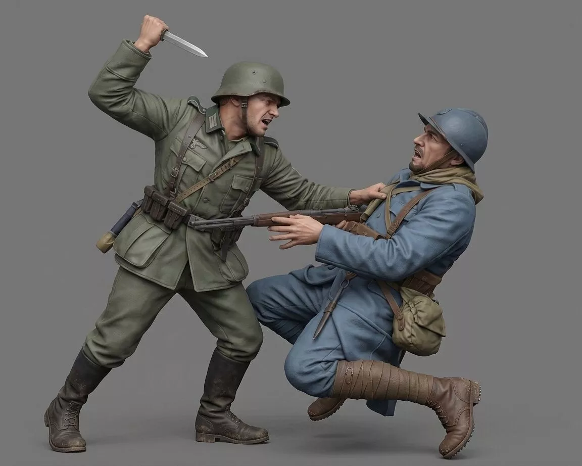 WW2 Trench Combat Scene STL File Cinematic Battlefield Diorama 3D print model