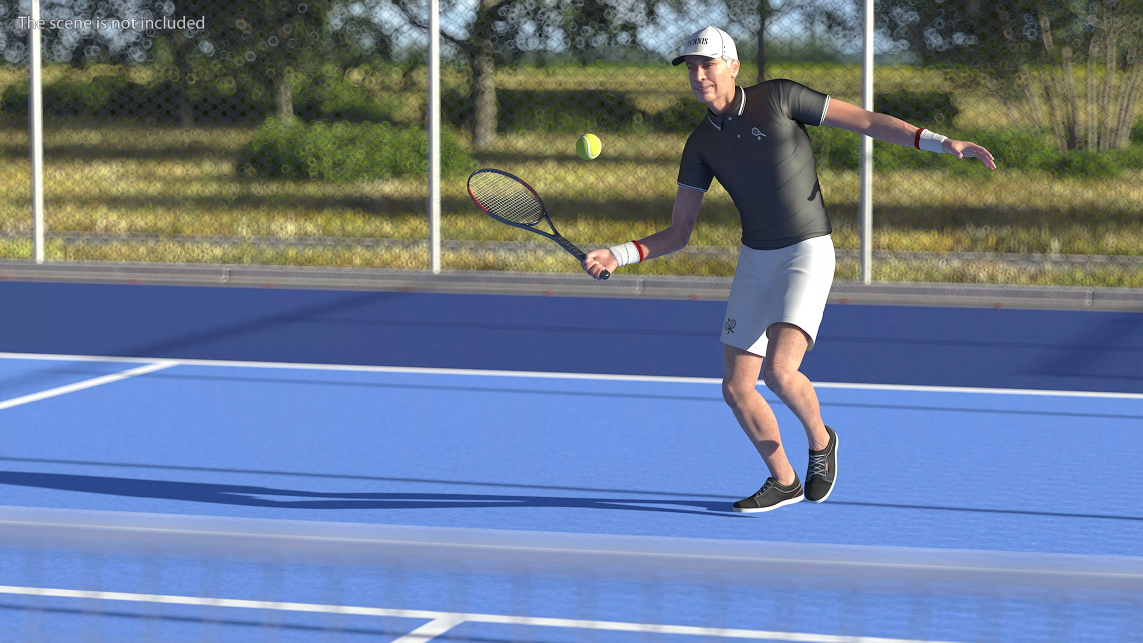 Elderly Tennis Player with Racket and Ball Rigged for Cinema 4D 3D model
