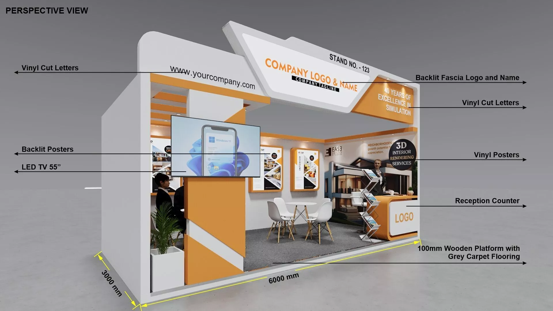 Modern 6x3m Exhibition Booth Design 1 side open 3D model
