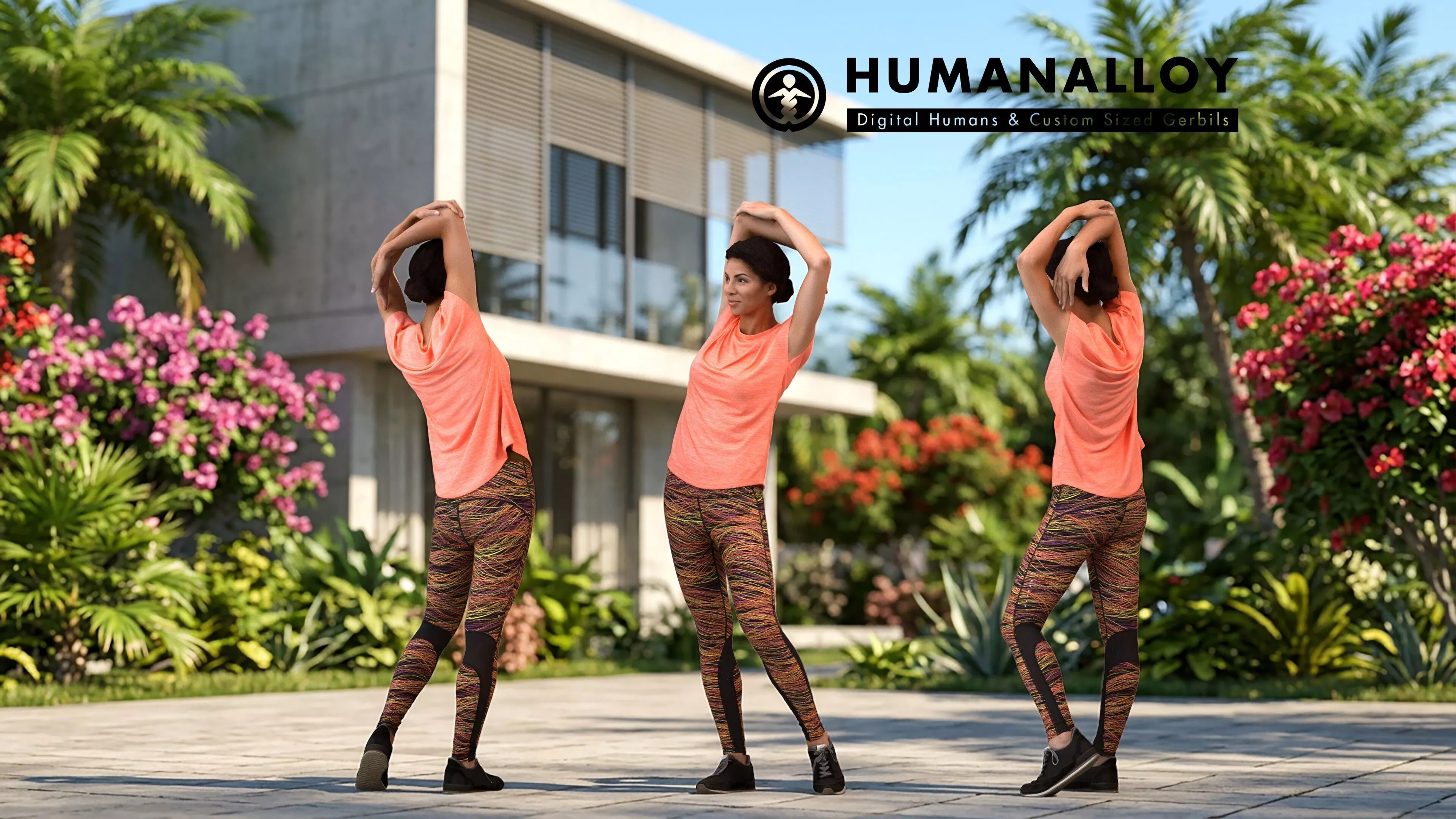 Adult Black woman exercising in summer sportswear for fitness 3D model
