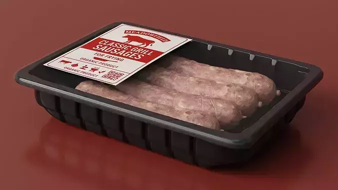 Pork Sausage Pack in Black Tray 3D model 4