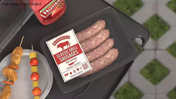 Pork Sausage Pack in Black Tray 3D model 3