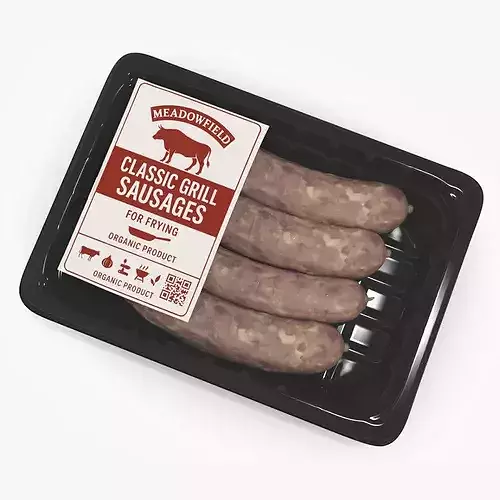 Pork Sausage Pack in Black Tray 3D model 5