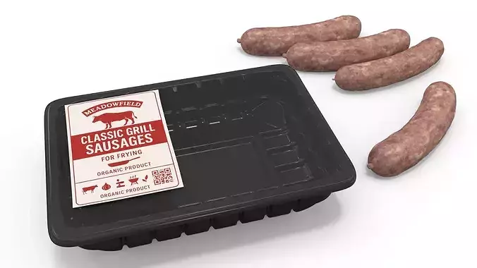 Pork Sausage Pack in Black Tray 3D model 7