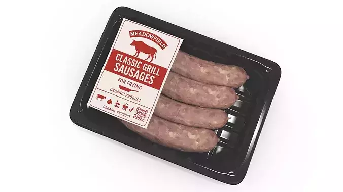 Pork Sausage Pack in Black Tray 3D model