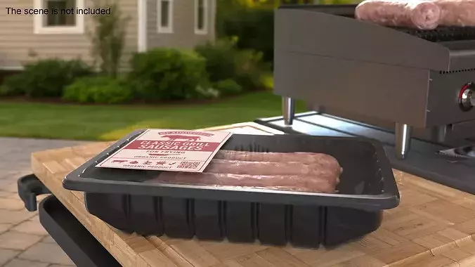 Pork Sausage Pack in Black Tray 3D model 2