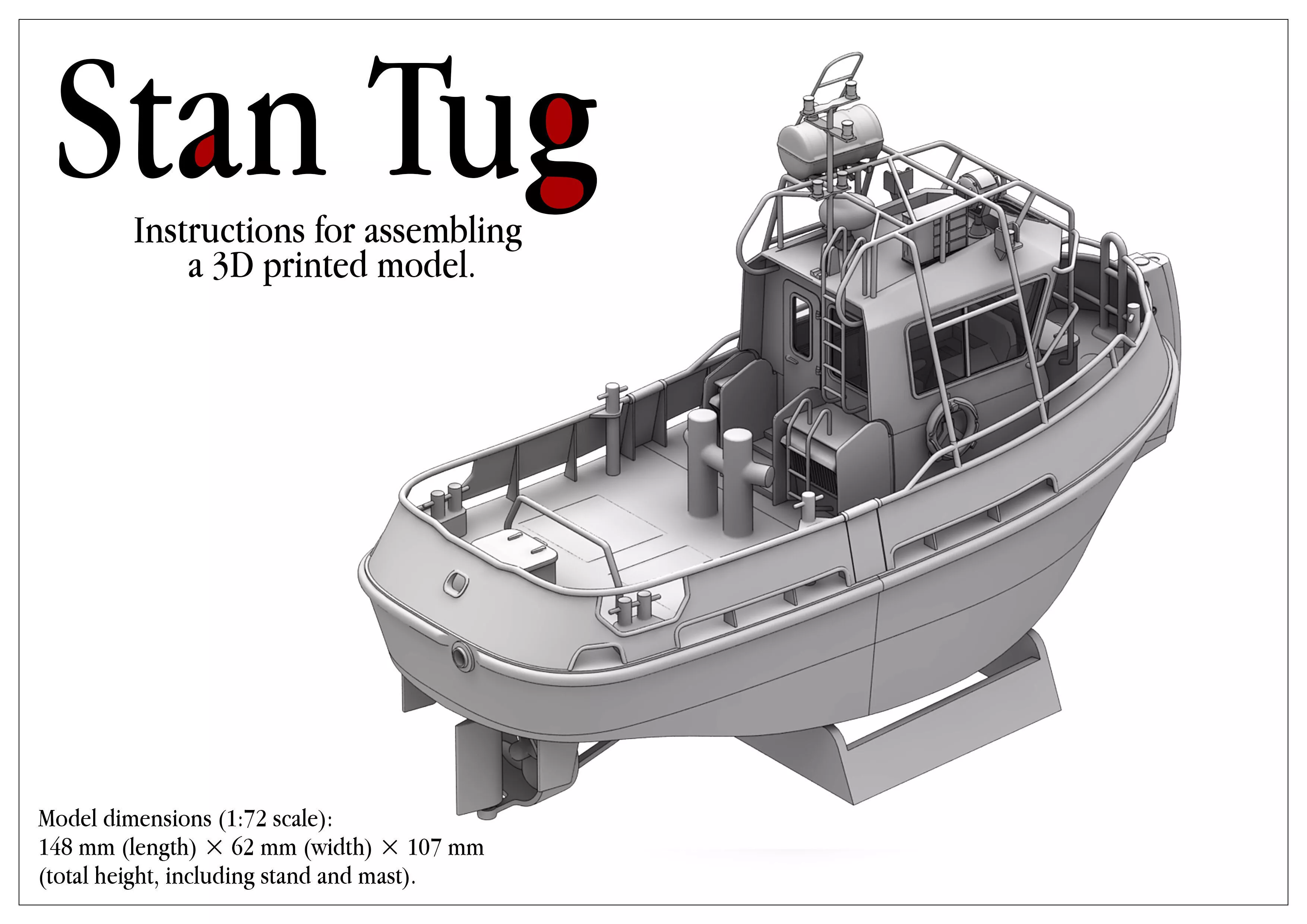 Tugboat 1-72 scale for 3D printing 3D print model