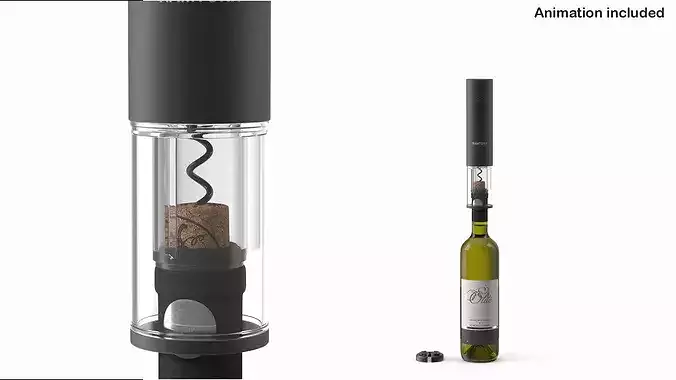 Wine Opener on Bottle Animated 3D model 2