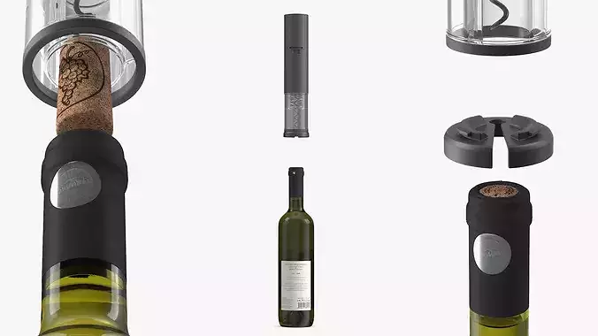 Wine Opener on Bottle Animated 3D model 7