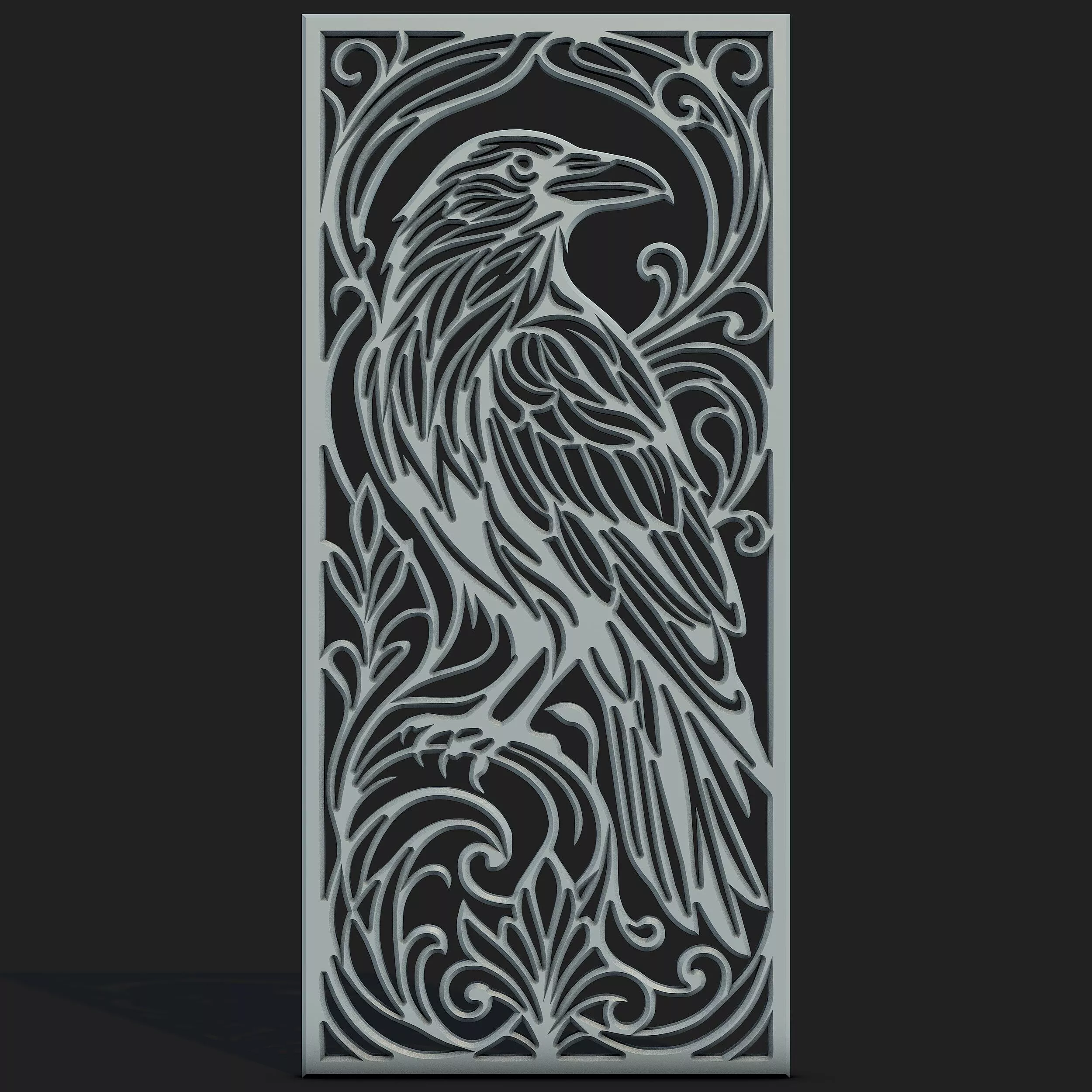 Raven Art Nouveau Decorative Panel SVG STL CNC Wall Art 3D print model