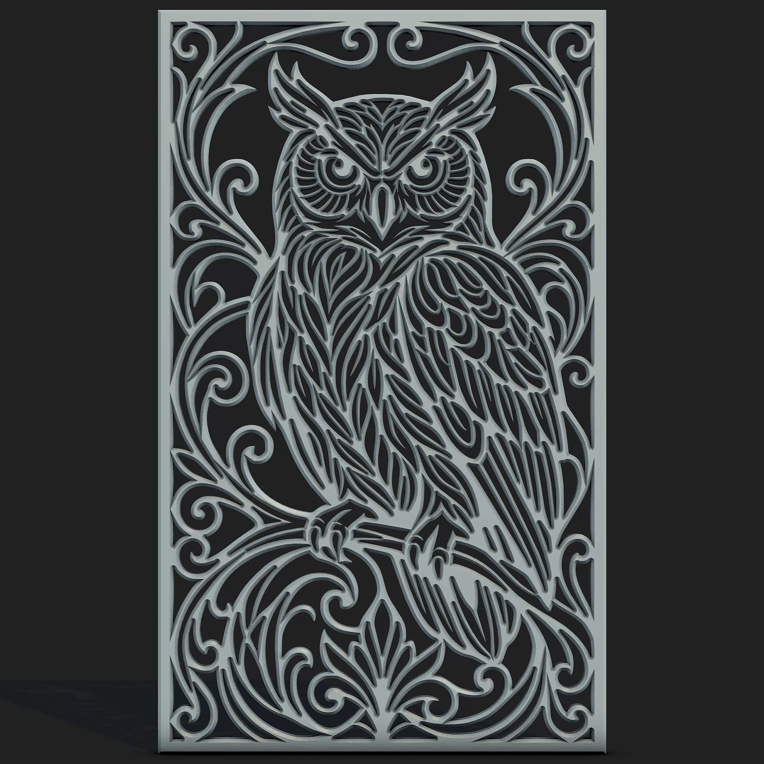 Owl Art Nouveau Decorative Panel SVG STL CNC Wall Art 3D print model