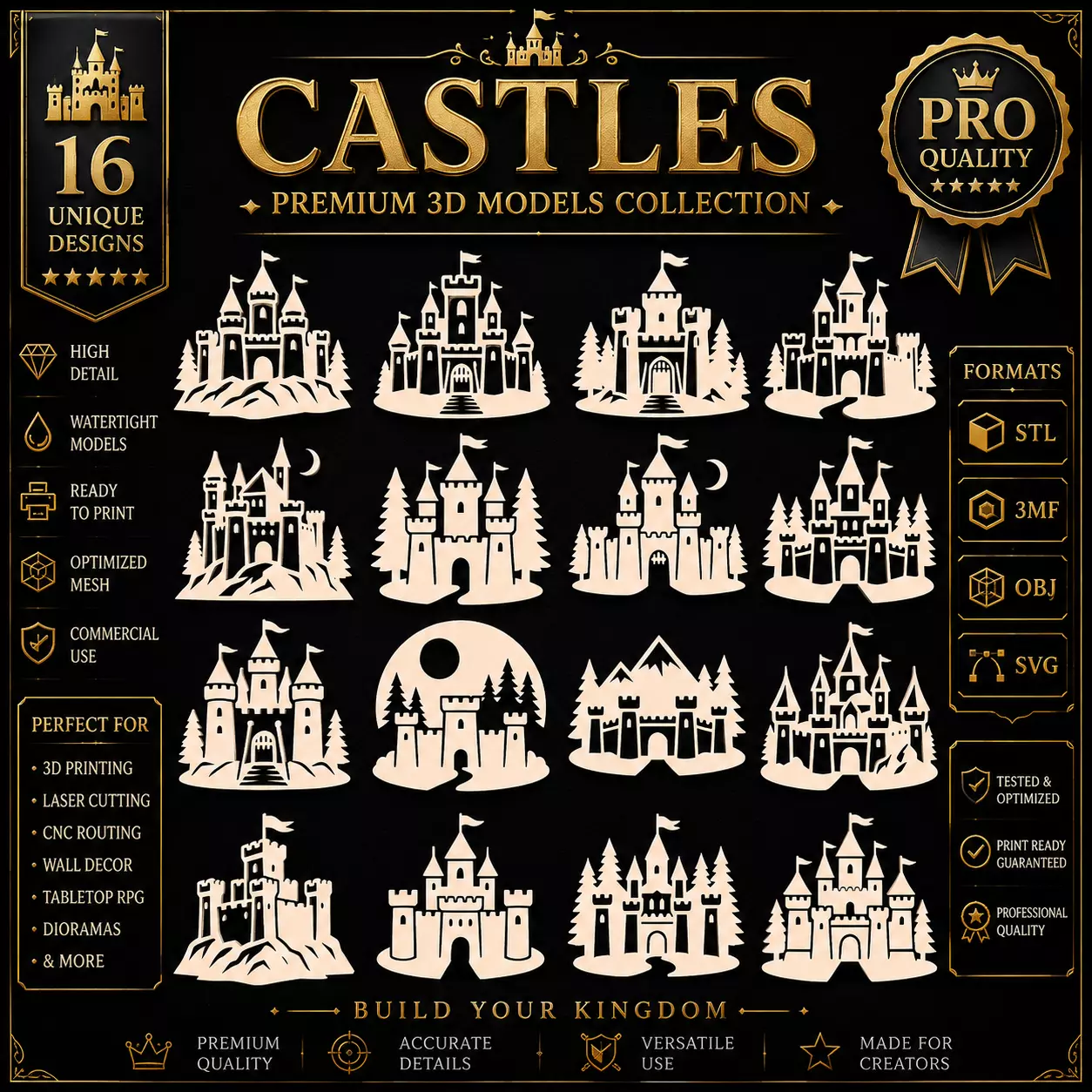 Fantasy Castle CNC SVG STL Pack 16 Designs 3D print model