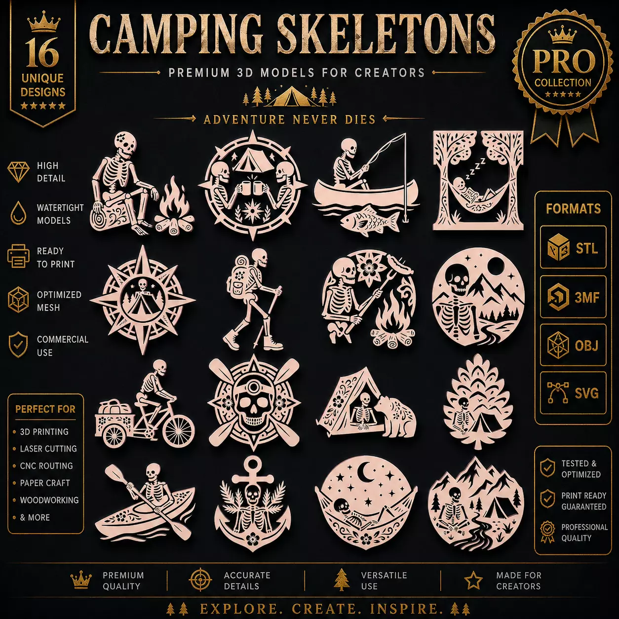 Camping Skeletons Premium Pack 16 Unique 3D Vector Designs 3D print model