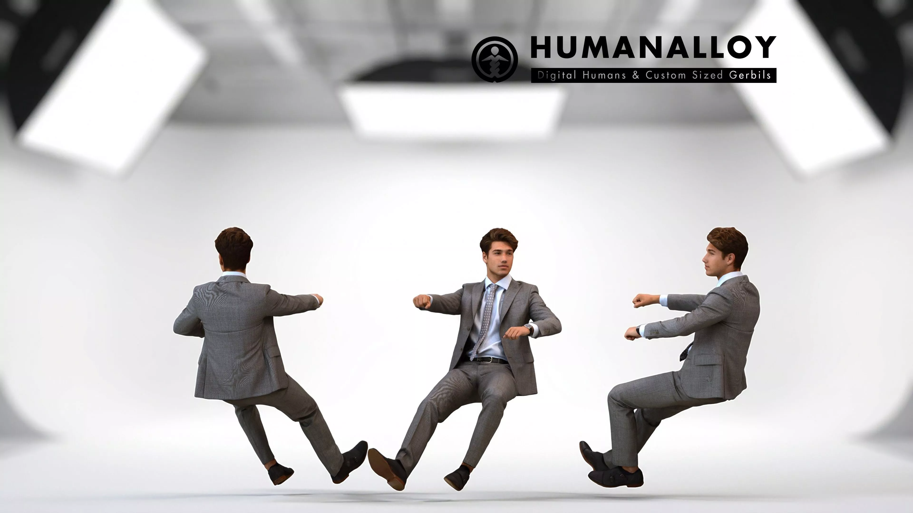 Adult Caucasian man sitting while driving in transitional 3D model