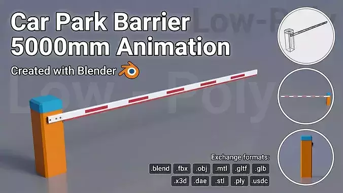 Car Park Barrier 5000mm High-Poly Animated