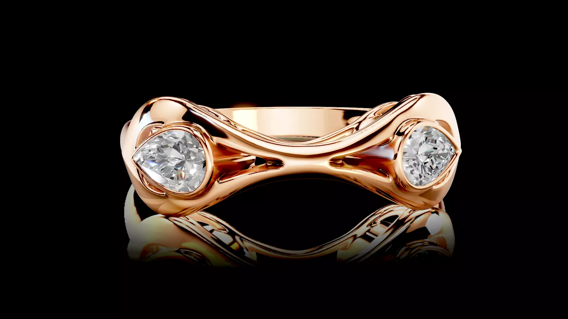 Loop Duo Pear Diamond Ring 3D print model