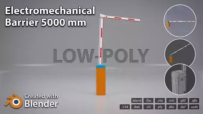 Electromechanical barrier with articulated joint 5000mm Animated