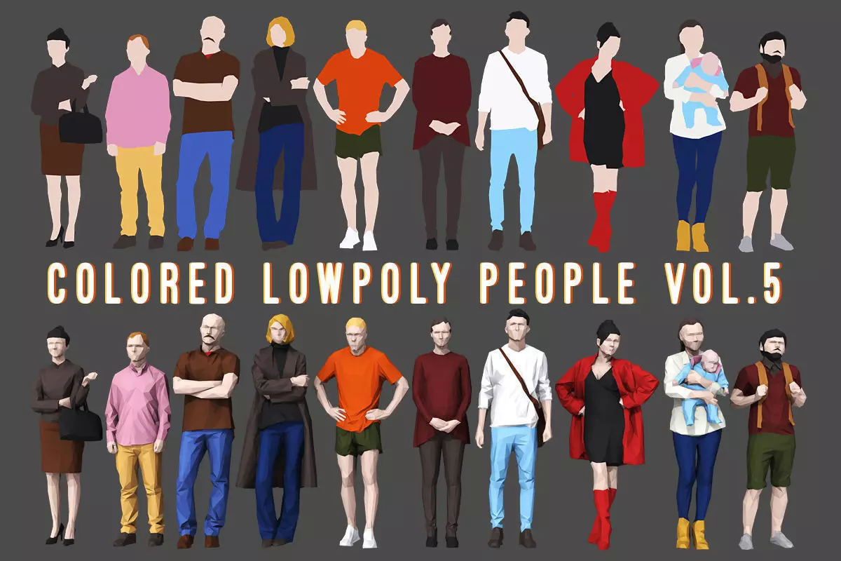Colored Lowpoly People Low-poly 3D model_0