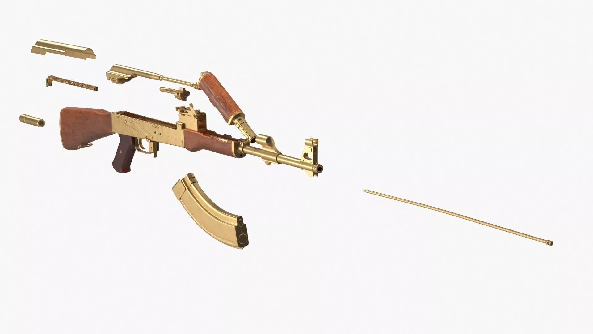 Assembling an AK 47 Gold Rigged Animated for Maya 3D model