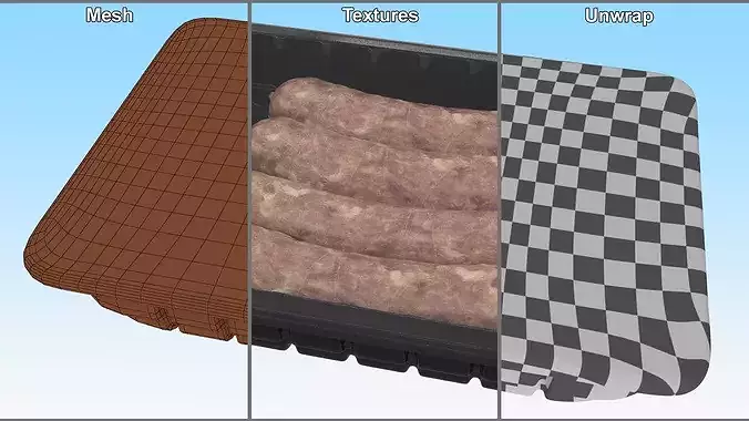 Fresh Pork Sausages in Sealed Plastic Tray 3D model 7