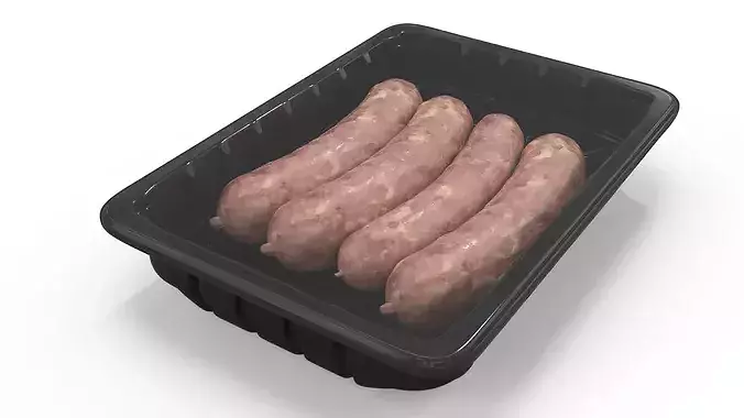 Fresh Pork Sausages in Sealed Plastic Tray 3D model