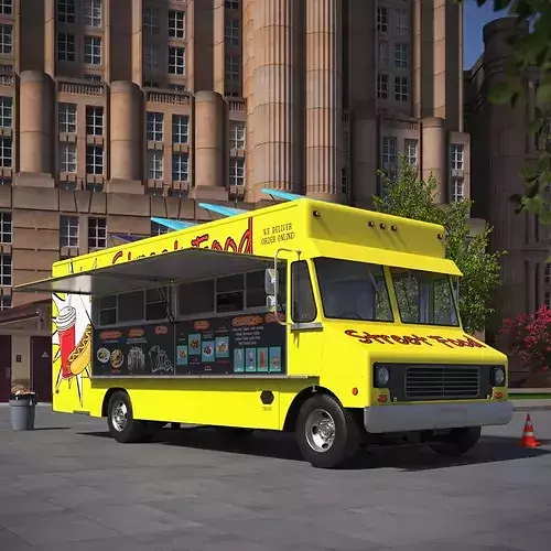 Solar Powered Street Food Truck Rigged for Cinema 4D 3D model 2