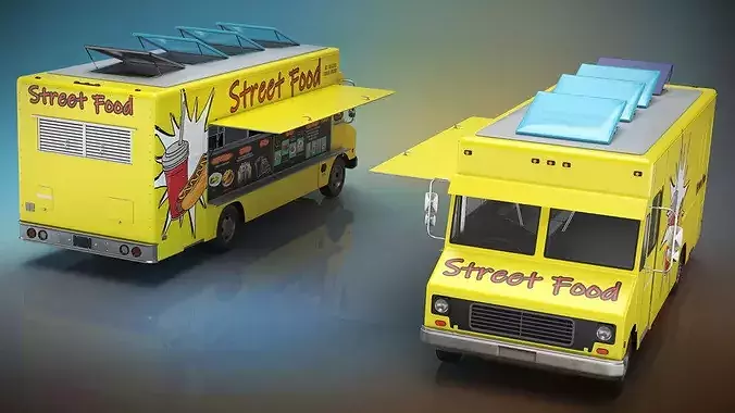 Solar Powered Street Food Truck Rigged for Cinema 4D 3D model 7