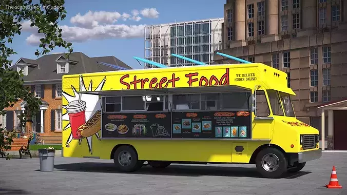 Solar Powered Street Food Truck Rigged for Cinema 4D 3D model 3