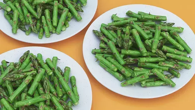 Cooked Green Asparagus Cut into Pieces 3D model 4