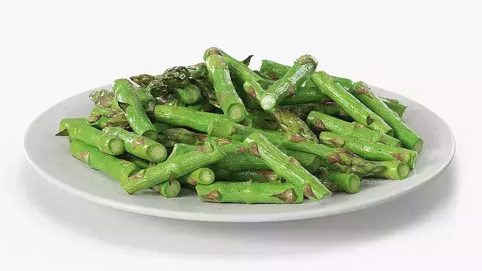Cooked Green Asparagus Cut into Pieces 3D model 5