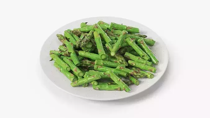 Cooked Green Asparagus Cut into Pieces 3D model 2